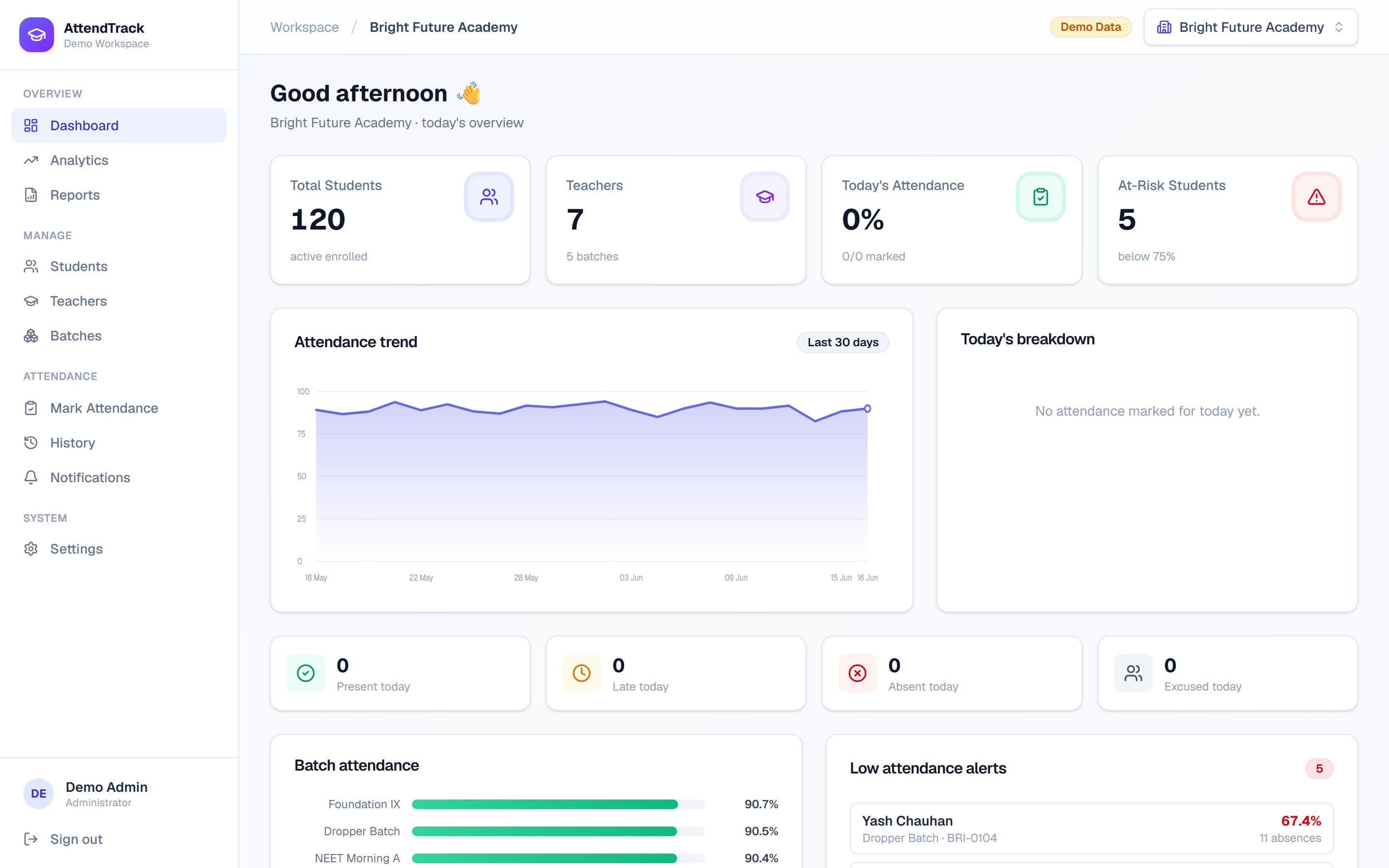 attendance demo screen